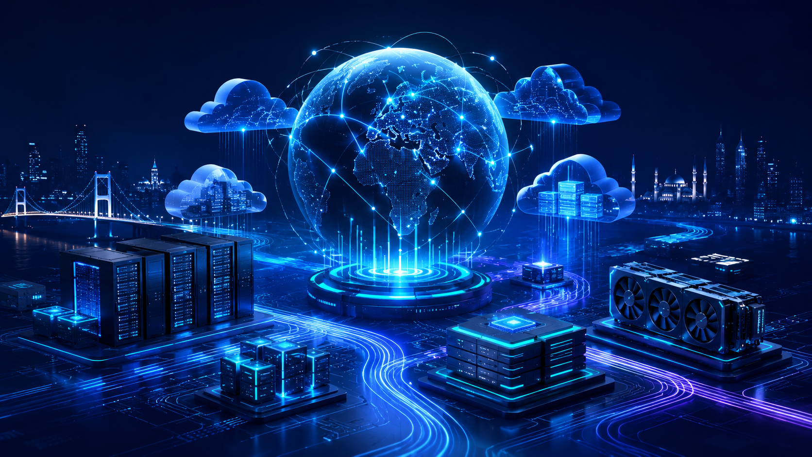 Global cloud ve AI altyapı görseli